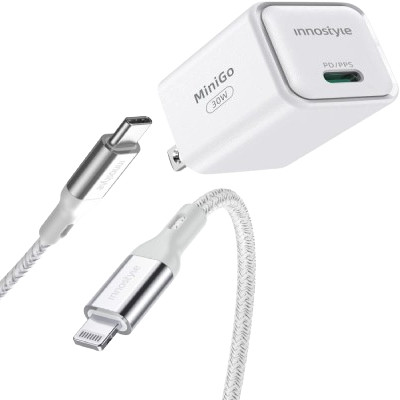 Combo Cốc sạc Innostyle Minigo Gan II USB-C PD/PPS 30W và Cáp Innostyle PowerFlex C to L
