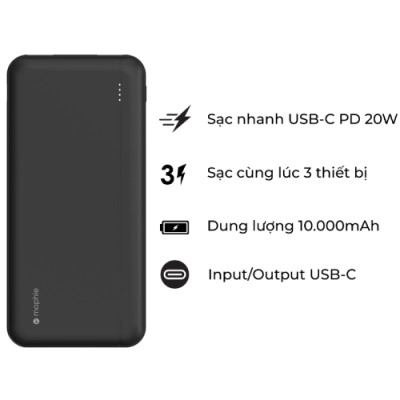 Sạc dự phòng Mophie Essentials 10.000mAh PD20W 2 USB-A 1 USB-C