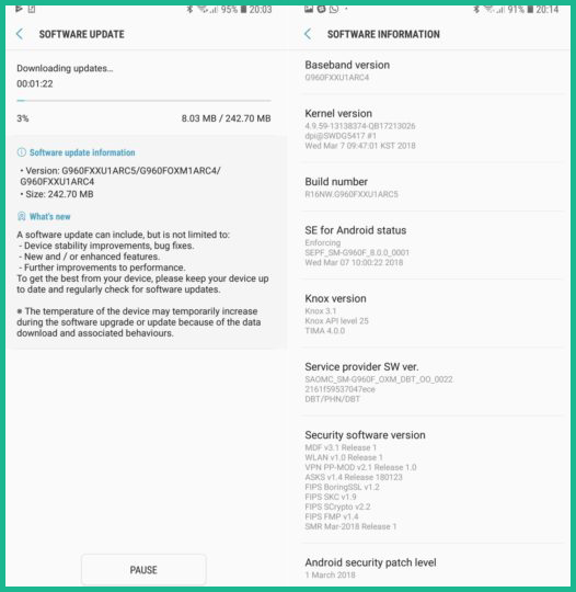 Galaxy S9 update march security patch galaxy s9 cap nhat ban va bao mat dau tien thang 3 2018 hinh anh 3