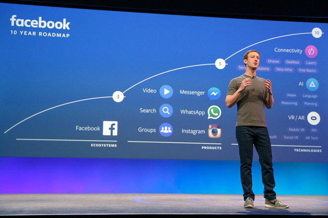 CEO Mark Zuckerberg tại hội nghi F8 tinh nang hen ho moi cua facebook khien co phieu cua doi thu lien tuc rot gia
