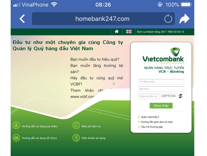 xuat hien giao dien ngan hang dien tu vietcombank gia
