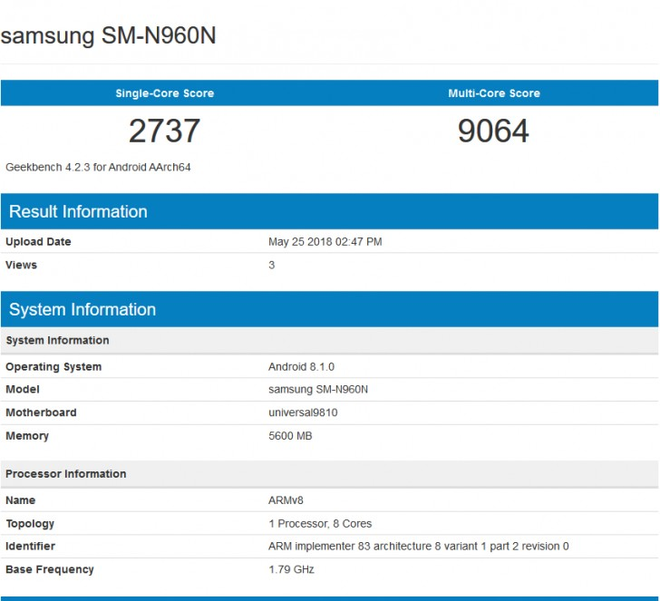 lo dien diem geekbench cua samsung galaxy note 9 phien ban chip exynos 9810