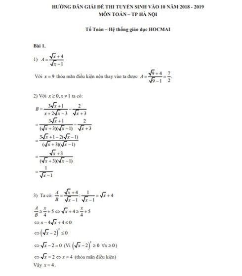 dap an tham khao mon toan o ky thi tuyen sinh lop 10 o ha noi