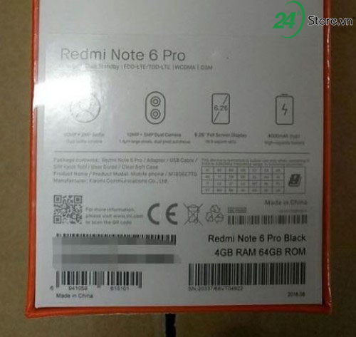 xiaomi redmi note 6 pro so huu pin 4000 mah, 4 camera