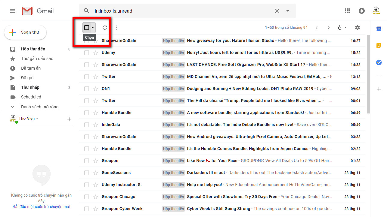 bi quyet xoa toan bo email chua doc
