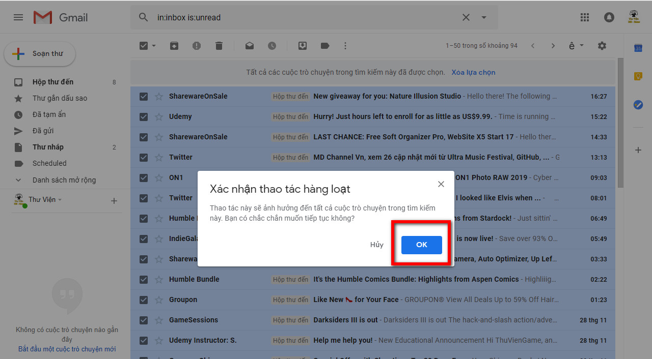bi quyet xoa toan bo email chua doc