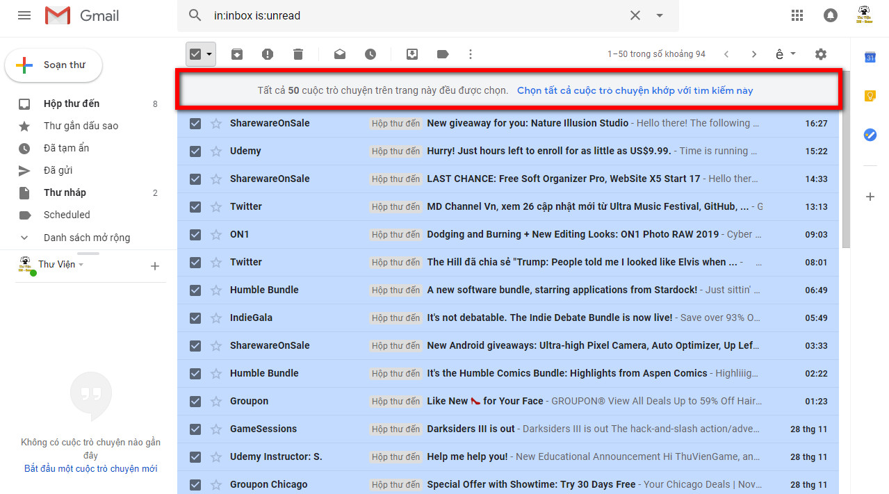 bi quyet xoa toan bo email chua doc