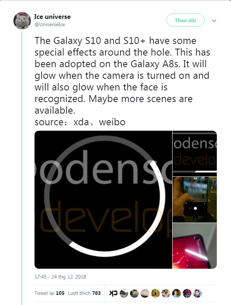 galaxy s10 plus uu ai duoc trang bi thiet ke phat sang quanh camera selfie