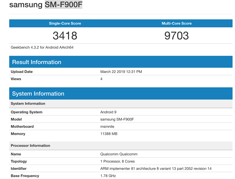 lan dau tien galaxy fold lo dien tren geekbench