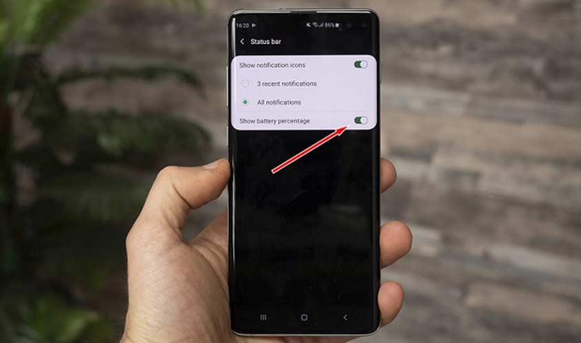 Bước 3 hiển thị phần trăm pin trên Galaxy S10/S10+ hay Galaxy S10e