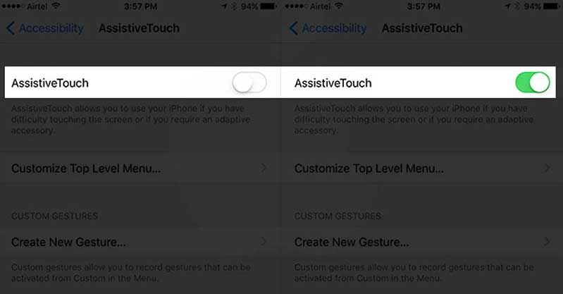 Bật công tắc AssistiveTouch 