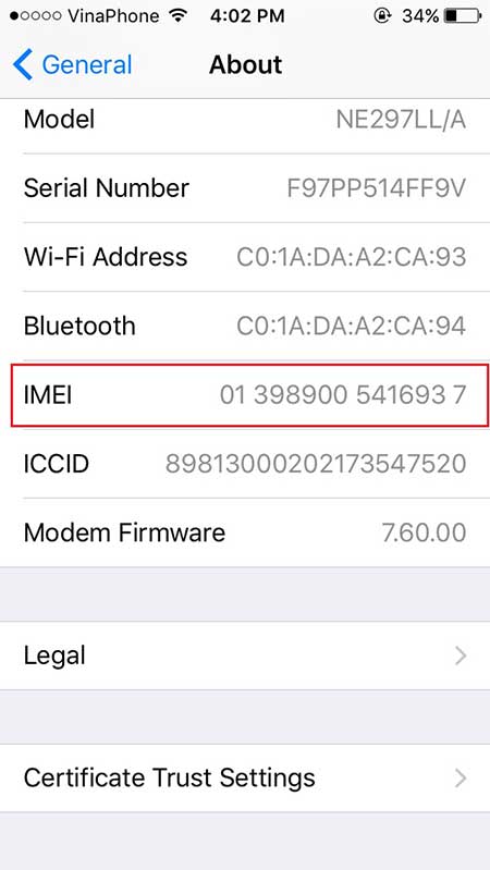 bang ma imei kiem tra xuat xu dien thoai iphone anh 6