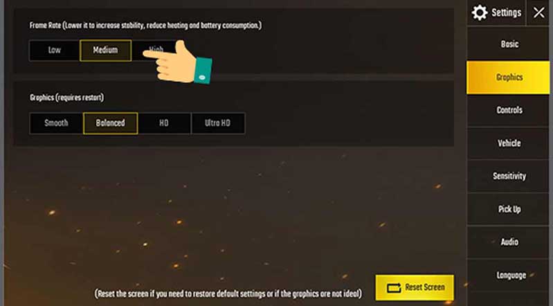 Giảm cấu hình trong game xuống Medium