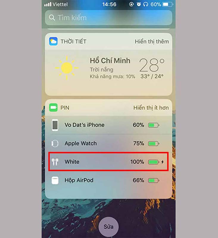 kiểm tra dung lượng pin Airpods