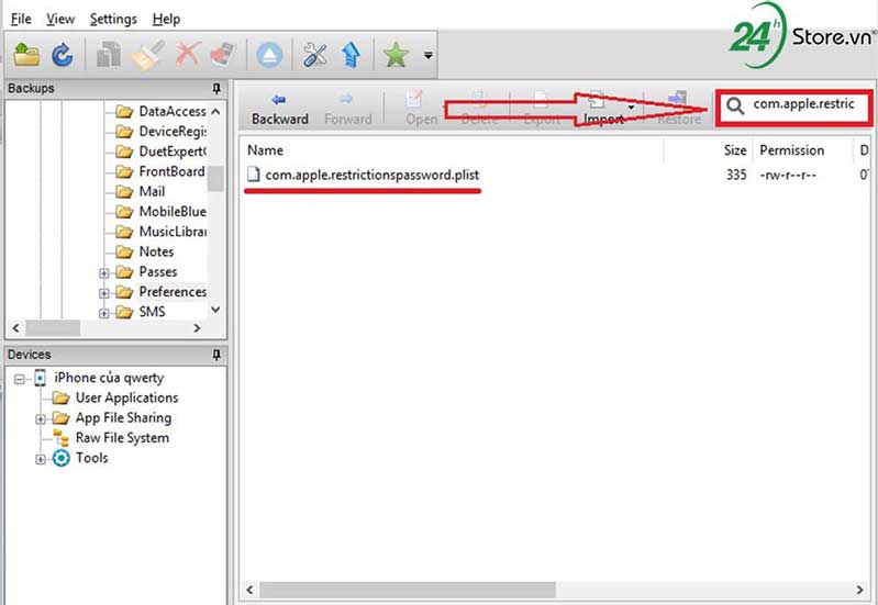 tìm kiếm com.apple.restrictionspassworld.plist