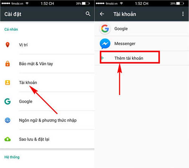 Thêm tài khoản từ Cài đặt để đăng nhập Gmail Thêm tài khoản từ Cài đặt để đăng nhập Gmail