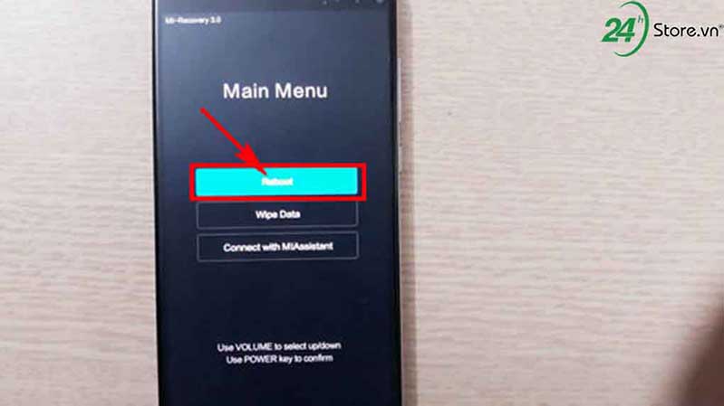 Chọn Reboot để khởi động lại máy