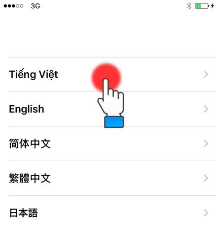 Bấm vào ngôn ngữ