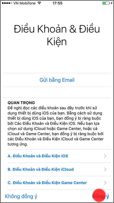  Đăng nhập Tài khoản iCloud chọn vào Đồng ý