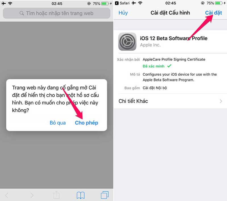 Hướng dẫn cài iOS 12.4 Beta 1 Truy cập Safari