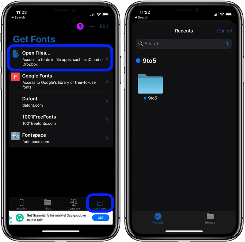 Kết quả thay đổi font iPhone iPad trên iOS từ iFont