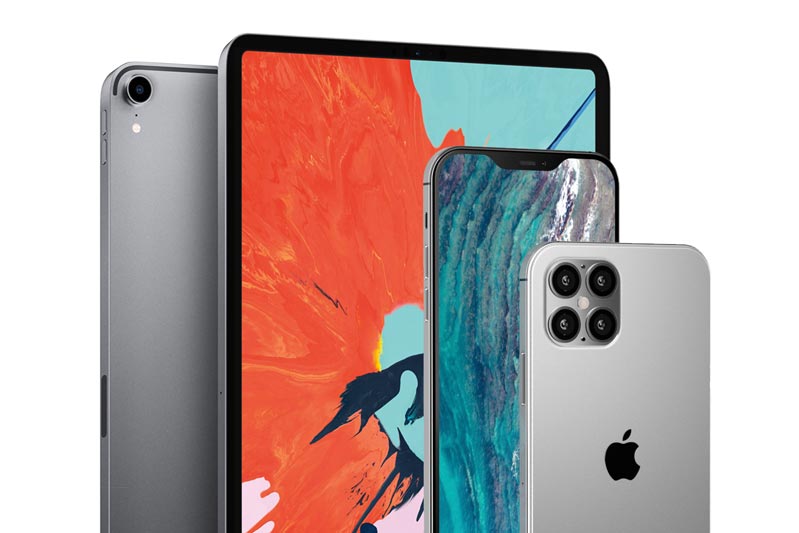 Khái niệm iPhone 12 được hiển thị hình bên cạnh iPad Pro