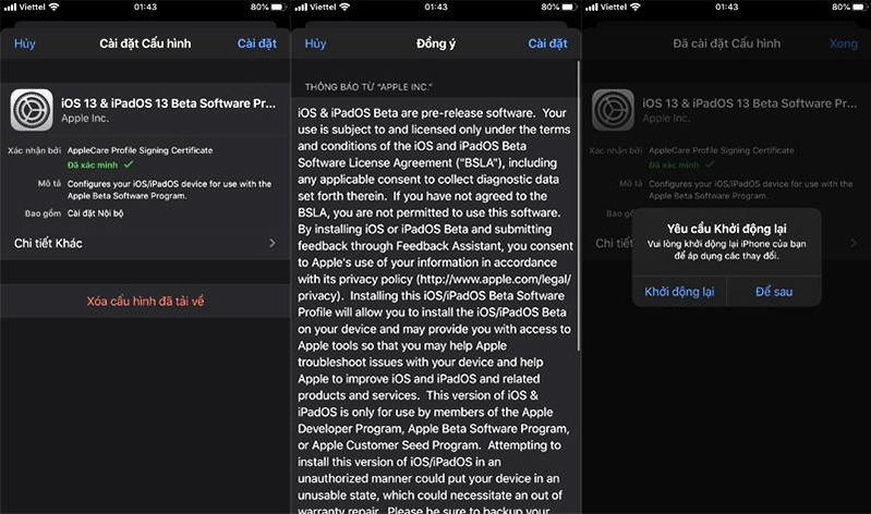 quá trình cài đặt ios 13.3 beta 1