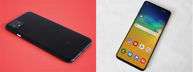 thiết kế của samsung s10 và pixel 4