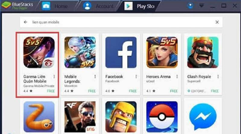 tìm và cài đặt liên quân mobile