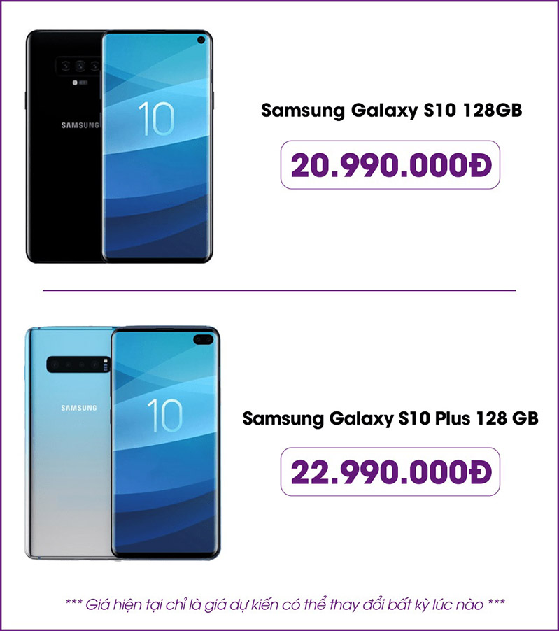 giá samsung galaxy s10, s10 plus