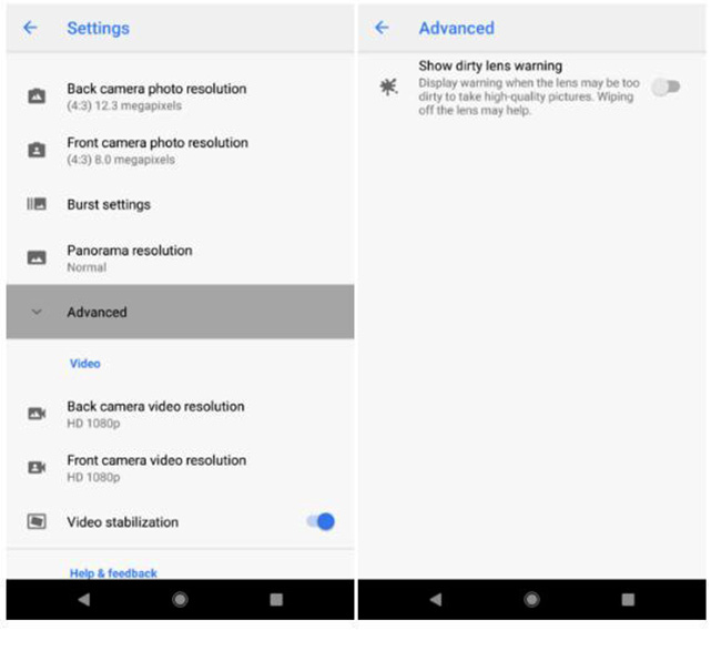 tự phát hiện ống kính bẩn trên google camera