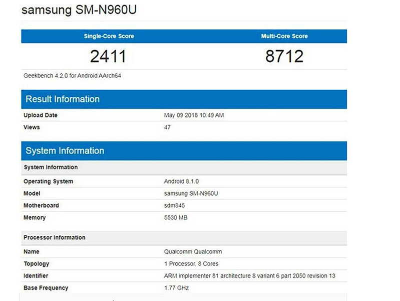 cấu hình galaxy note 9