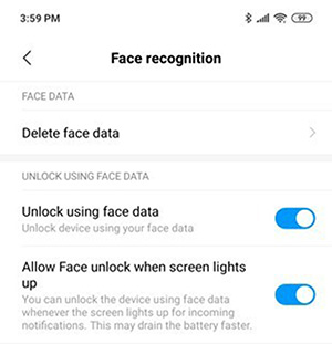 thiết lập mở khóa bằng khuôn mặt
