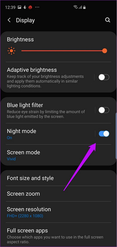 cài đặt chế độ tối trên s10 plus