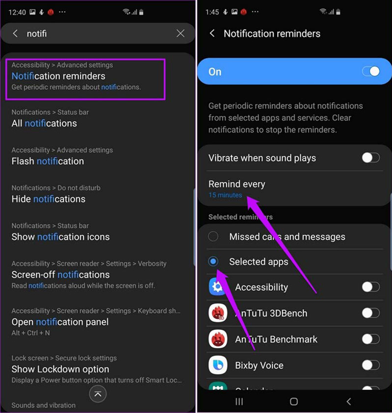 đặt lời nhắc thông báo trên s10 plus