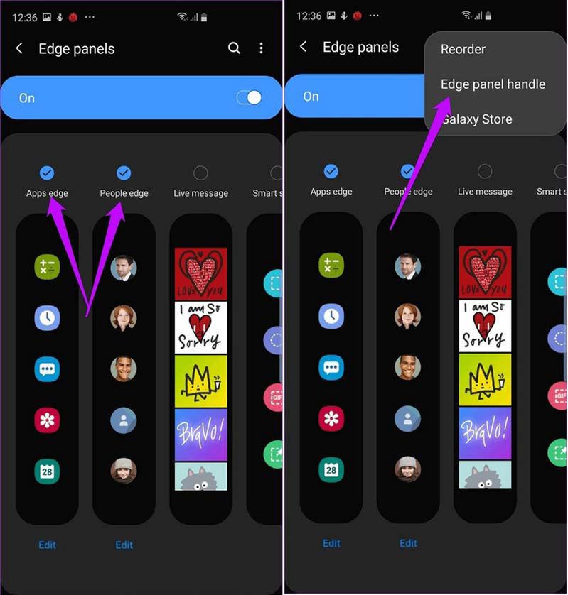 thiết lập màn hình cạnh trên s10 plus