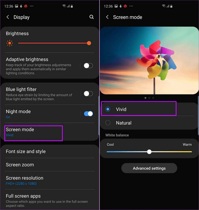 thay đổi màu sắc màn hình s10 plus