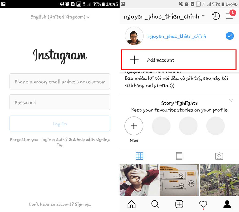 bạn vào lại trang cá nhân và chọn ô hiển thị tên tài khoản ở góc trên