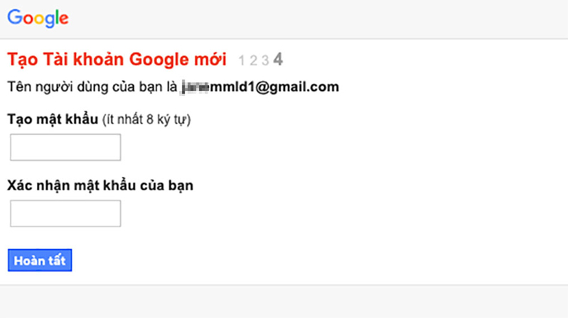 Tới đây là tài khoản Gmail của bạn đã được đăng ký thành công