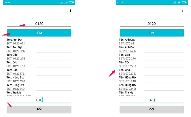 cach chuyen doi so danh ba dien thoại danh rieng cho androi va ios