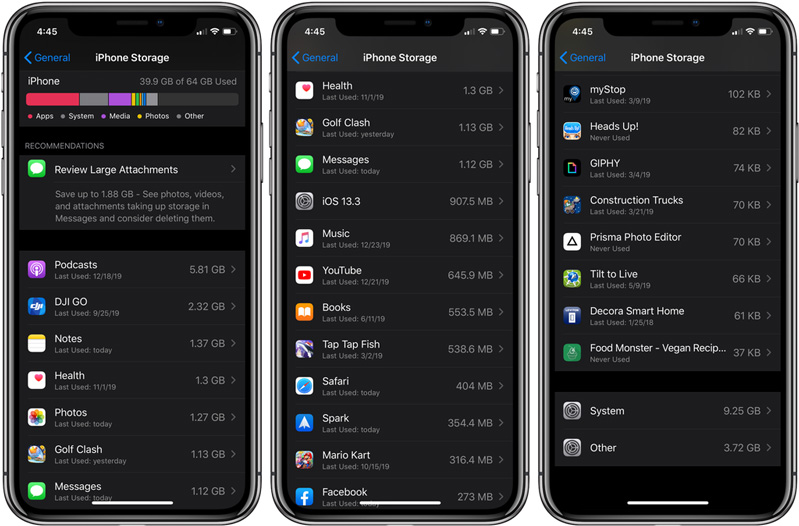 Kiểm tra không gian lưu trữ của ứng dụng
