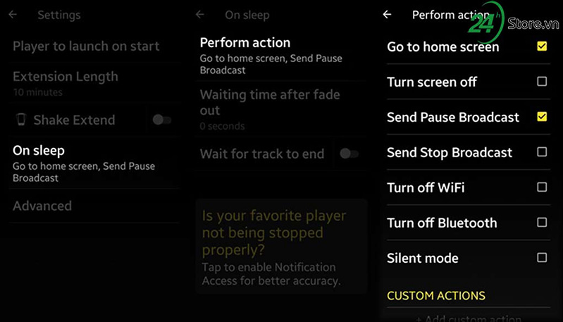 Sleep Timer settings