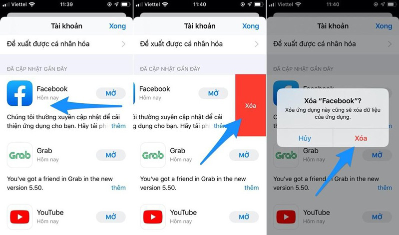 xóa ứng dụng khỏi danh sác cập nhật